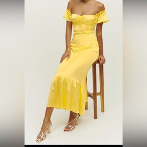 Reformation Lemon Lily Satin Dress Size 12